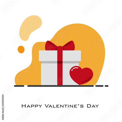 white gift box aside by red  heart in flat design style