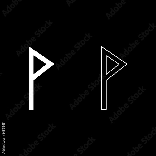 Vuno rune Wunjo symbol W win vane joy icon set white color illustration flat style simple image