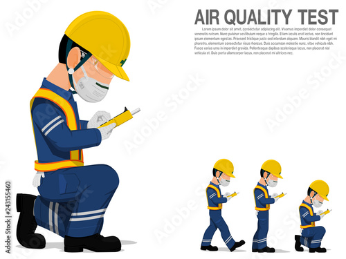 A worker with N95 protective mask is testing air quality