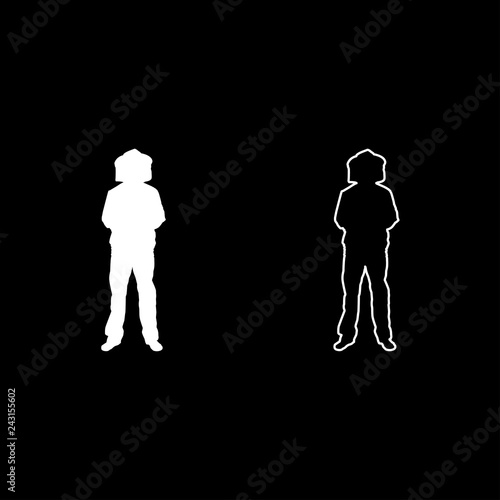 Beekeeper in protective outfit clothing with hat with grid of bee stings collects honey Beekeeper beemaster apiarist in apiary View front icon set white color illustration flat style simple image