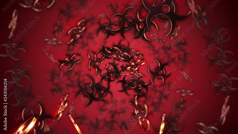 Falling BIOHAZARD, Radiation Hazard Danger Symbols Animation, Rendering ...