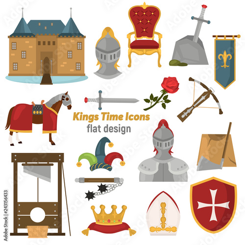 middle ages time color flat icon set