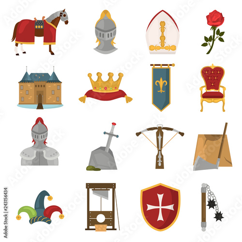 middle ages time color flat icon set