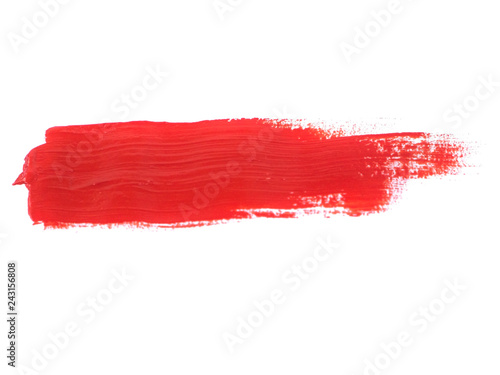 Red Acrylic Paint Stroke Isolated on White Background
