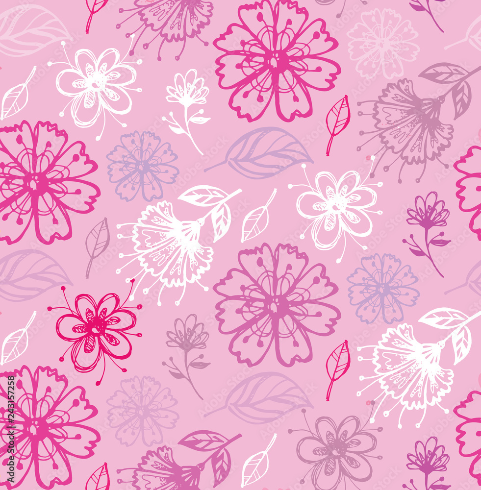 Fototapeta premium Hand drawn doodle floral pattern background