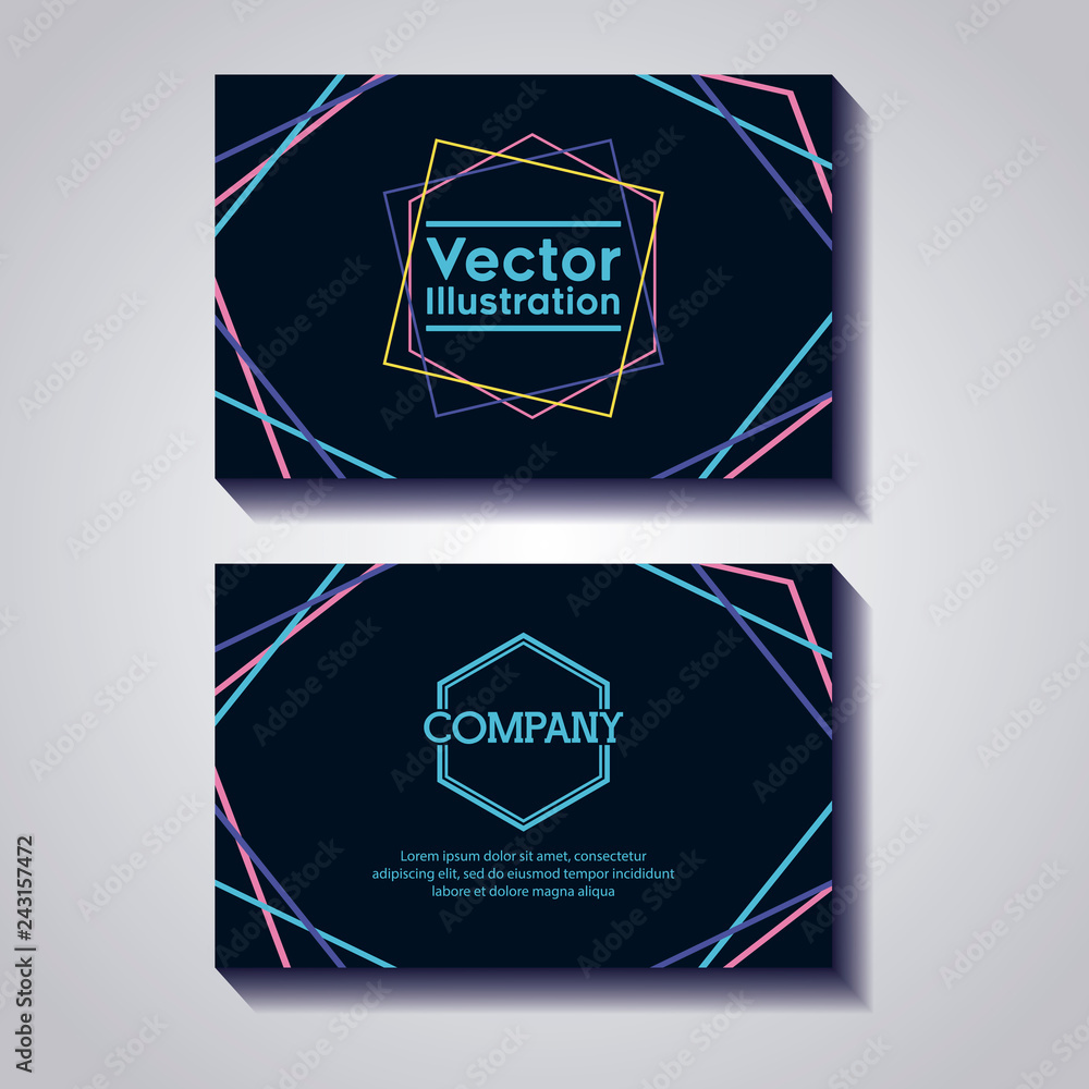 pair of business cards with lines and figures pair of business cards with lines and figures
