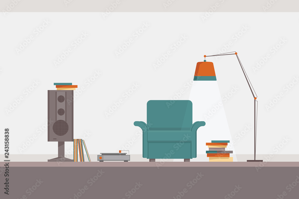 interior design illustration of a spot for music listening and reading ...