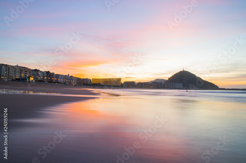 Tablou canvas Zurriola beach and Kursaal Auditorium under sunset at Donostia-San Sebastian, Basque Country