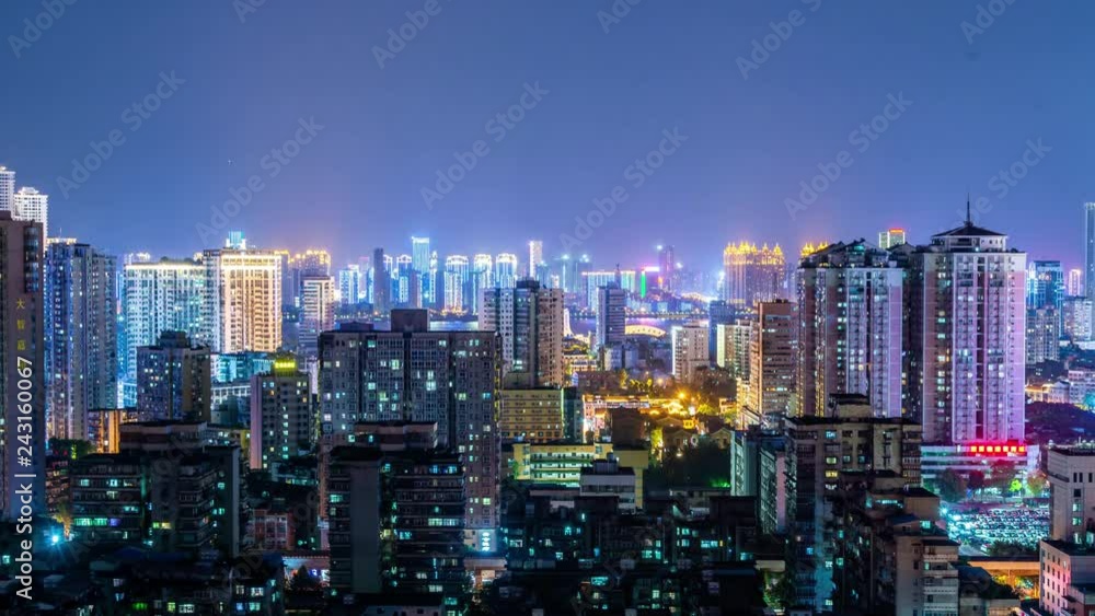 Time lapse of wuhan city with busy traffic at night ,China Time lapse of wuhan city with busy traffic at night ,China