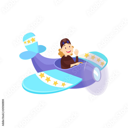 Funny young man diving in a beautiful little plane.