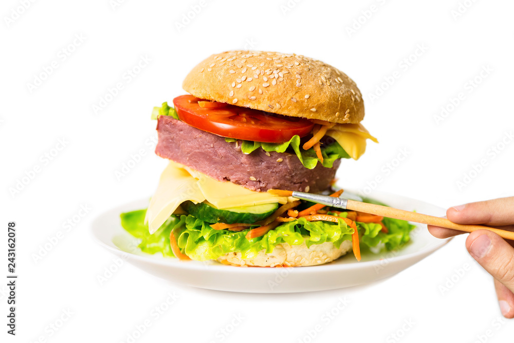 hand draws an appetizing sandwich brush on a white background hand draws an appetizing sandwich brush on a white background