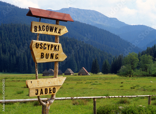 Witow, Tatry Mountains, Poland - September, 2010: text: sheep cheese; mountain hut; food (bacowka; oscypki; jadlo)