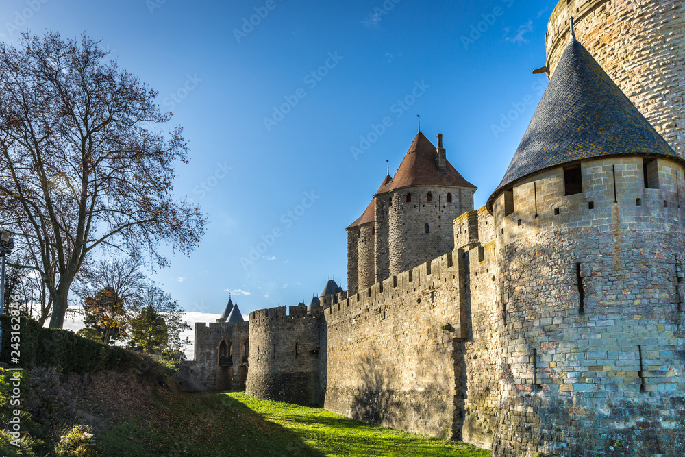 The castle of Carcassonne in a blue sky day in France
