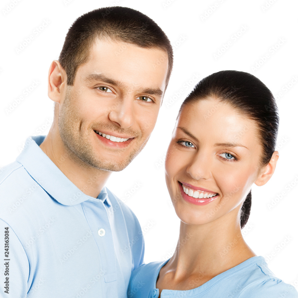 Happy smiling young couple, on white Happy smiling young couple, on white