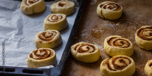 buns cinnamon - Cinnabon cooking process. (food background). copy space