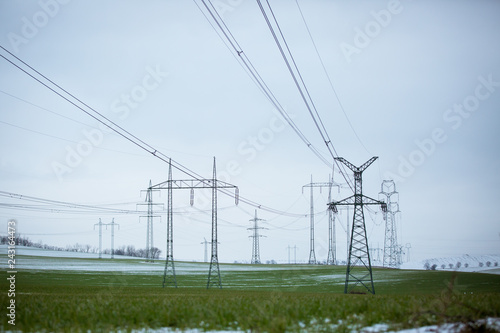 High-voltage power lines. electricity distribution station . high voltage electric transmission tower in landscape