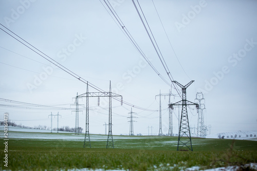 Wallpaper Mural High-voltage power lines. electricity distribution station . high voltage electric transmission tower in landscape Torontodigital.ca
