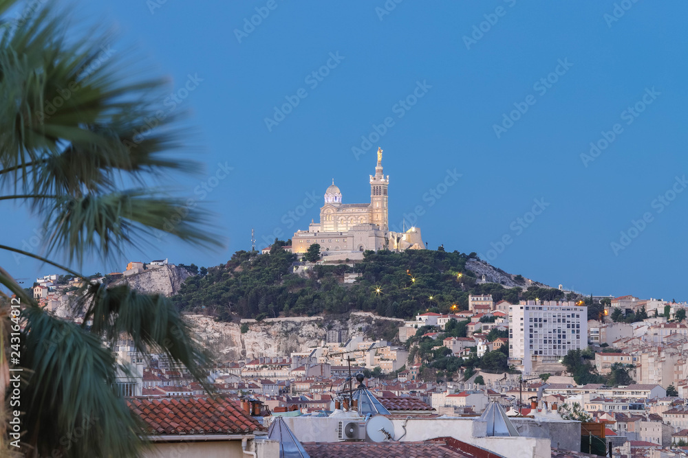 View of Marseille and basilica Notre-Dame de la Garde.