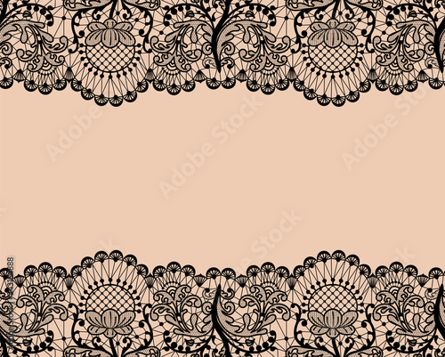 Horizontally seamless beige lace background with black lace borders