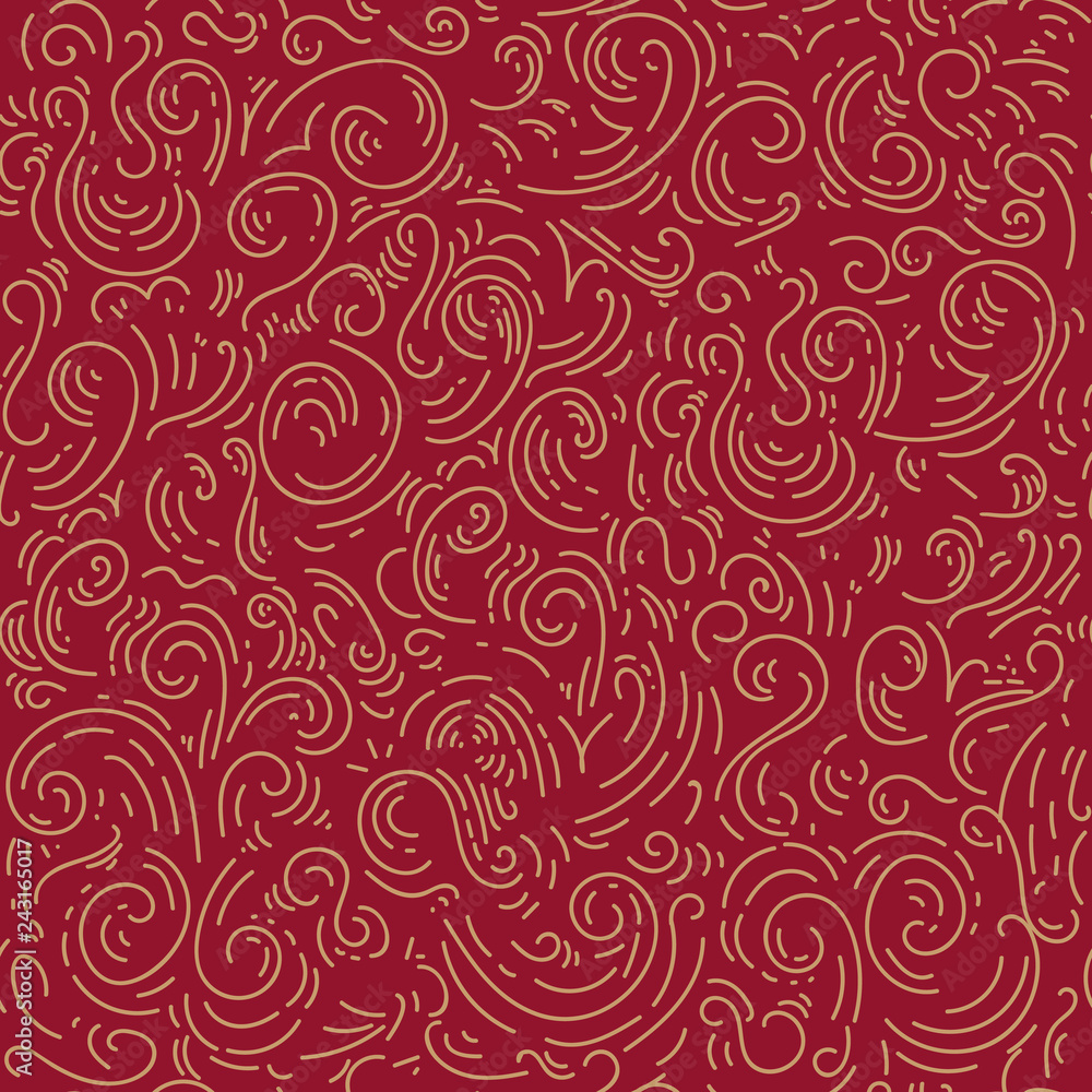 red abstract doodle hand drawn pattern, chaotic wavy lines, curl, scroll background. Seamless pattern for design wallpapers, pattern fills, print, web page, surface textures. wrapping paper textiles