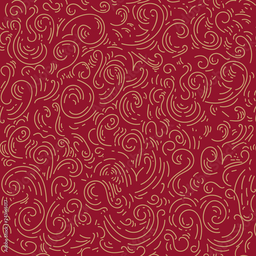 red abstract doodle hand drawn pattern, chaotic wavy lines, curl, scroll background. Seamless pattern for design wallpapers, pattern fills, print, web page, surface textures. wrapping paper textiles
