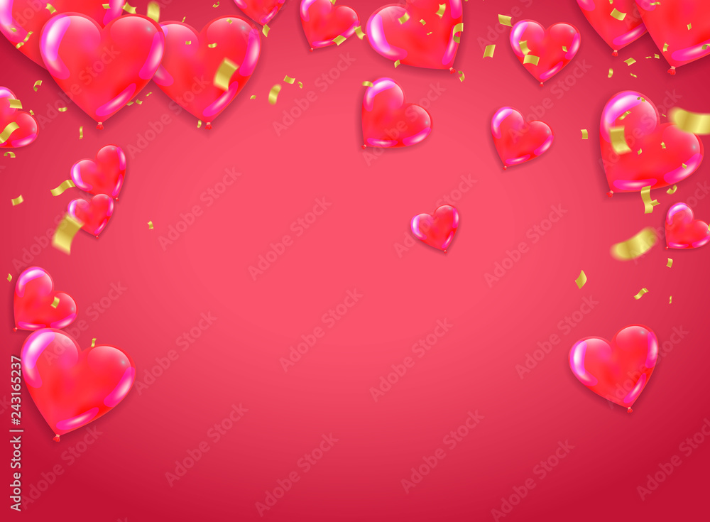 Valentine's Day background on red. Vector illustration. Cute love banner or greeting card