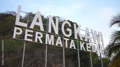 CENANG, LANGKAWI, MALAYSIA - APR 08th, 2015: Signage of Langkawi at Pantai Cenang Beach