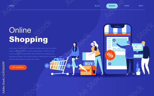Modern flat design concept of Online Shopping for website and mobile website development. Landing page template. E-commerce market, shopping payment or customer support. Vector illustration.