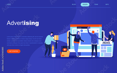 Modern flat design concept of Advertising and Promotion for website and mobile website development. Landing page template. Social media campaign, marketing research. Vector illustration.