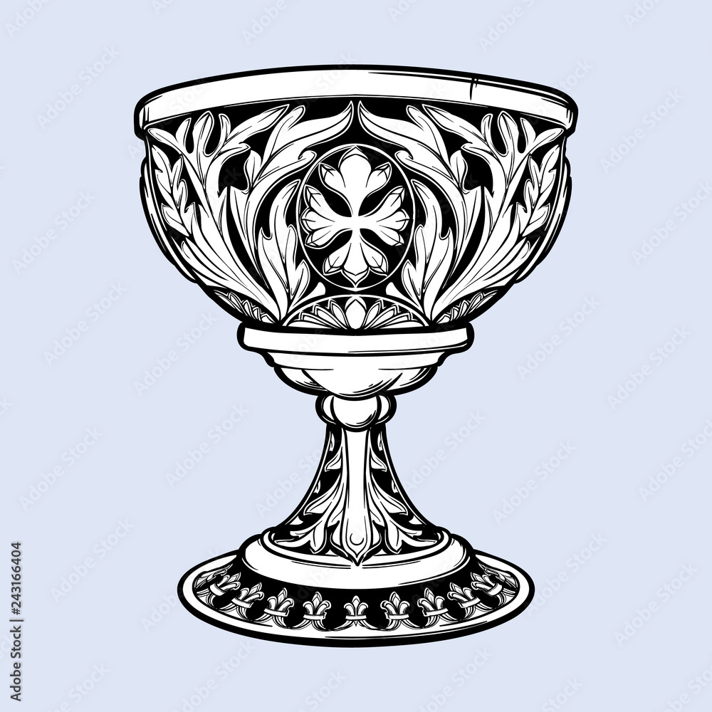 Decorative Goblet. Medieval gothic style concept art. Design element