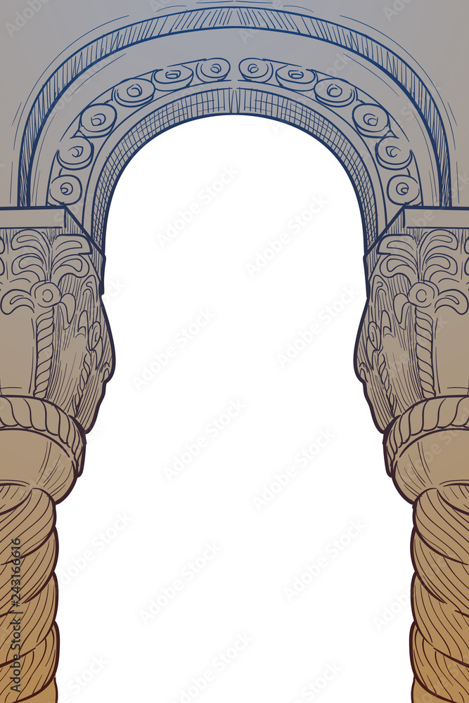 Medieval manuscript style rectangular frame. Gothic style pointed arch ...