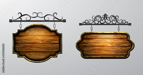 hanging, wooden Board vector, wooden object for text.