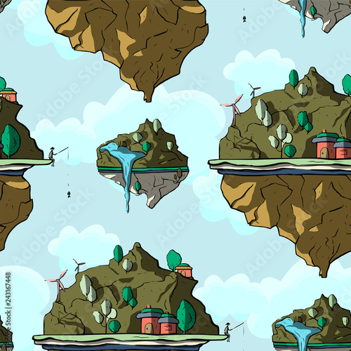 Floating island, 3d, vector.
