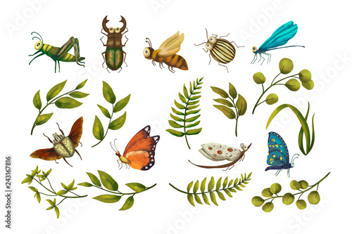 Vector Icon set with cute 3d insect.