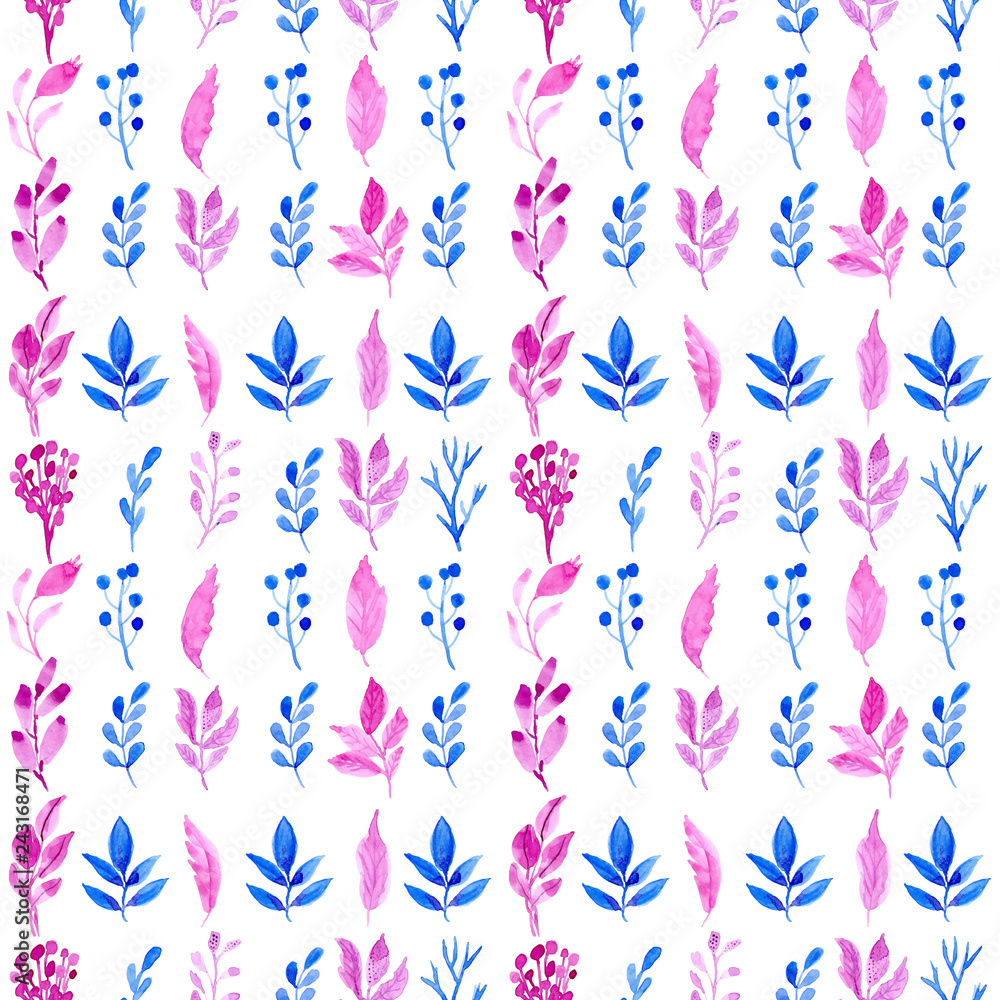 seamless pattern with watercolor leaves blue and purle seamless pattern with watercolor leaves blue and purle