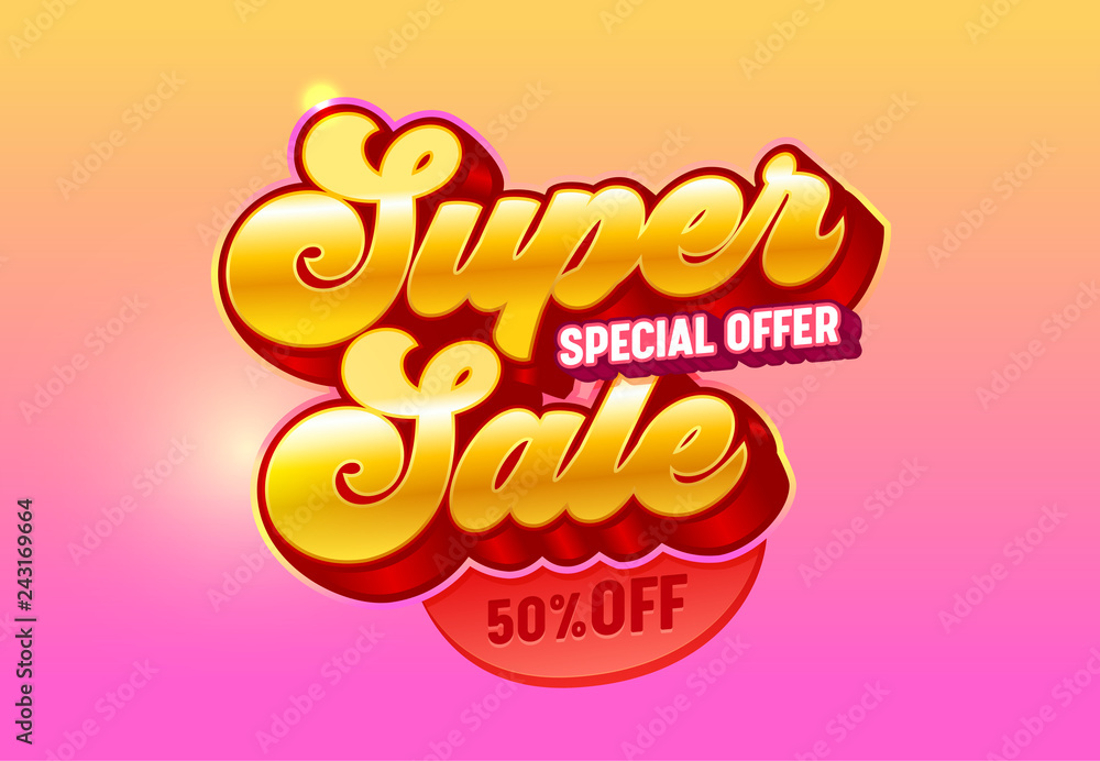 Super Sale 3d Golden Typography Special Offer Poster. Promotion Discount Price Yellow Gradient Banner Design for Casino or Gambling. Digital Advertising Bright Badge Layout Vector Illustration Super Sale 3d Golden Typography Special Offer Poster. Promotion Discount Price Yellow Gradient Banner Design for Casino or Gambling. Digital Advertising Bright Badge Layout Vector Illustration