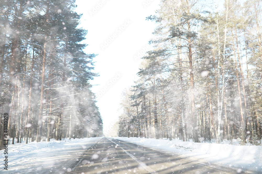 Naklejka premium Winter landscape of country fields and roads