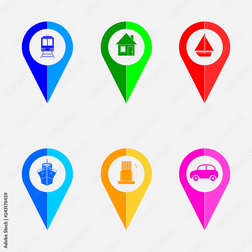 set of colorful map icons