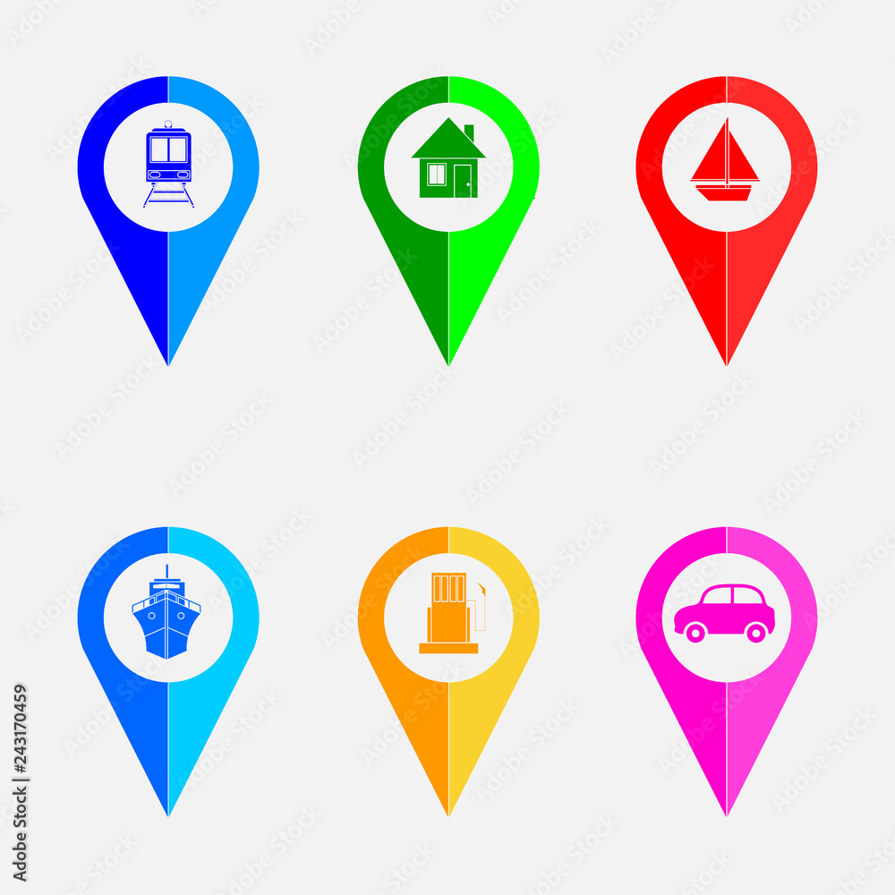set of colorful map icons set of colorful map icons