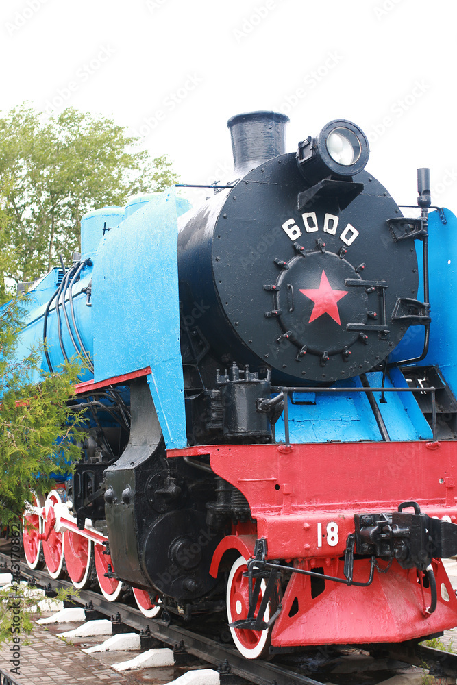 Fototapeta premium Details of the metal parts of vintage railway train