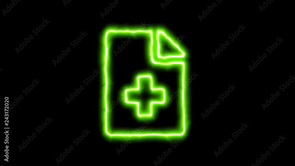 The appearance of the green neon symbol file medical. Flicker, In - Out. Alpha channel Premultiplied - Matted with color black The appearance of the green neon symbol file medical. Flicker, In - Out. Alpha channel Premultiplied - Matted with color black