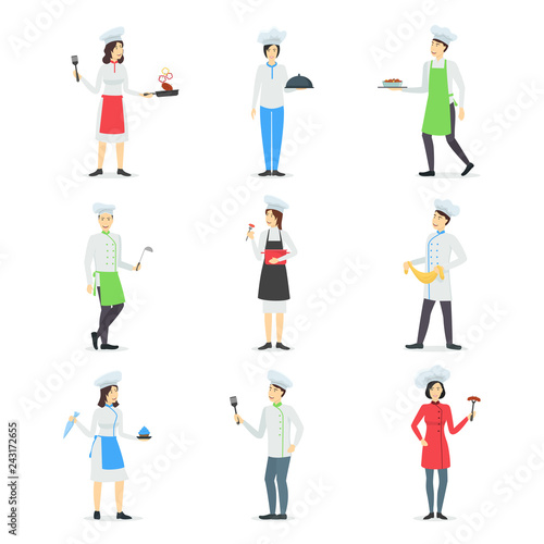 Cartoon Professional Cooking Character People Set. Vector