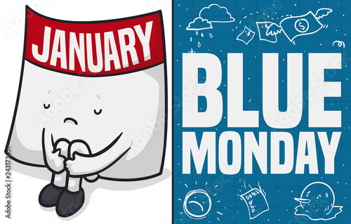 Sad Calendar Remembering the Broken Goals in Blue Monday, Vector Illustration