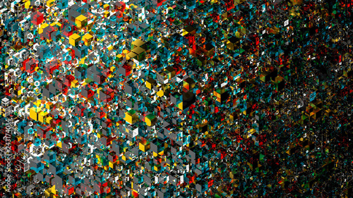 3d render abstract background. Geometry isometric shapes that goes up and down. 