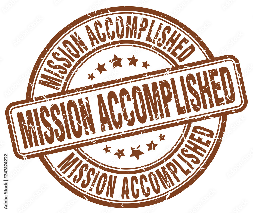 Obraz premium mission accomplished brown grunge round vintage rubber stamp