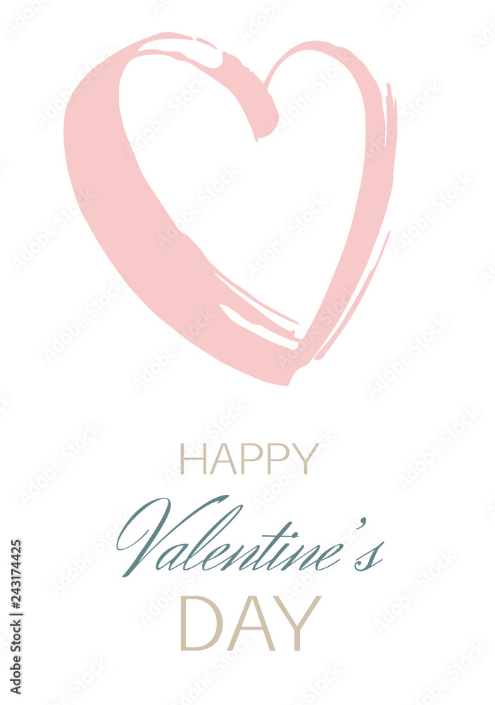 Decorative hand drawn heart greeting card Happy Valentine's Day.