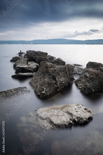 beautiful long exposure on adriatic sea rocks in debeli rtic, slovenia photo