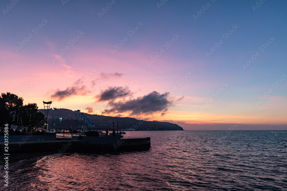 wonderful slovenian coastline in koper in colorful sunset wintertime