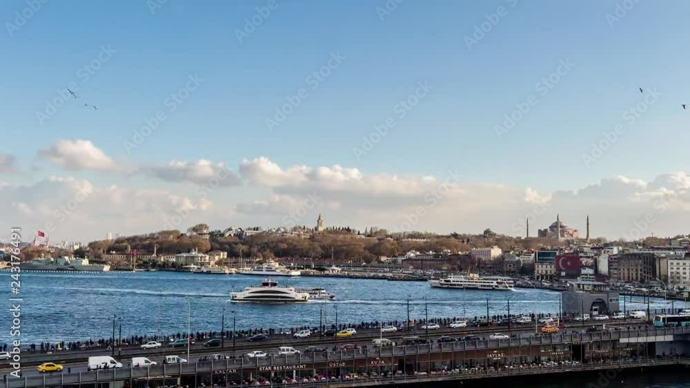 Panorama timelapse of Istanbul Golden Horn, Halic during sunset Panorama timelapse of Istanbul Golden Horn, Halic during sunset
