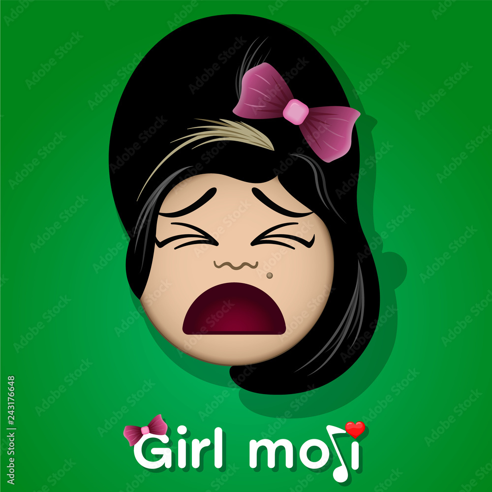 Vecteur Stock Female emoji.Isolated sleeping girl emoticon with black